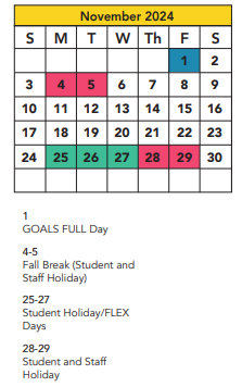 District School Academic Calendar for Slaton Middle School for November 2024