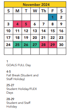 District School Academic Calendar for Whiteside Elementary for November 2024