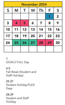 District School Academic Calendar for Homebound for November 2024