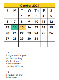 District School Academic Calendar for Ramirez Charter School for October 2024