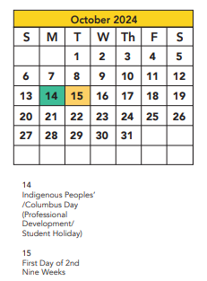 District School Academic Calendar for Whiteside Elementary for October 2024