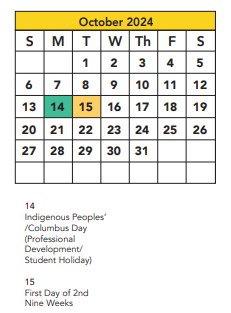 District School Academic Calendar for Wester Elementary for October 2024