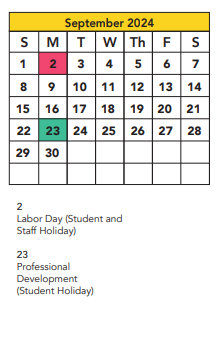 District School Academic Calendar for Haynes Elementary for September 2024