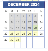 District School Academic Calendar for West Newton Elementary School for December 2024