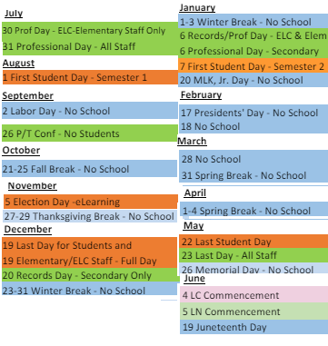 District School Academic Calendar Legend for Crestview Elementary School