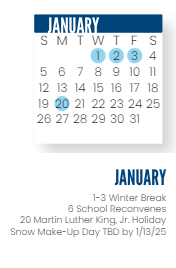 District School Academic Calendar for Mary Bryan Elementary Sch for January 2025