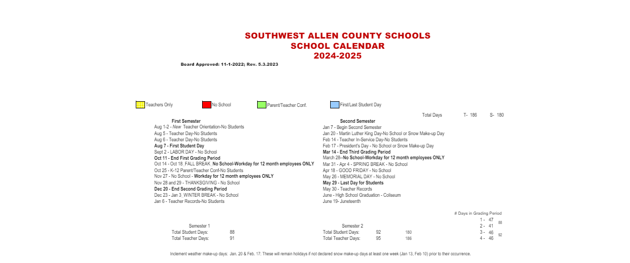 District School Academic Calendar Key for Lafayette Meadow School
