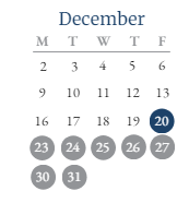 District School Academic Calendar for Wabash/miami Area Prog Excpt for December 2024