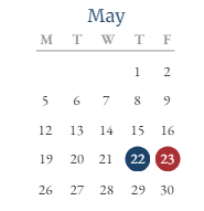 District School Academic Calendar for Wabash/miami Area Prog Excpt for May 2025