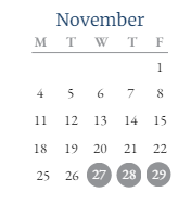 District School Academic Calendar for Wabash/miami Area Prog Excpt for November 2024