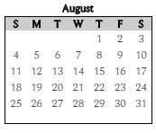 District School Academic Calendar for Pleasant Run Elementary Sch for August 2024