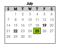 District School Academic Calendar for Pleasant Run Elementary Sch for July 2024