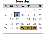 District School Academic Calendar for Pleasant Run Elementary Sch for November 2024