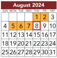 District School Academic Calendar for J L Lyon Elementary for August 2024