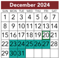 District School Academic Calendar for Willie E Williams Elementary for December 2024