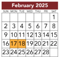 District School Academic Calendar for J L Lyon Elementary for February 2025