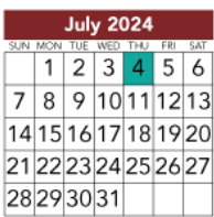 District School Academic Calendar for J L Lyon Elementary for July 2024