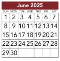 District School Academic Calendar for J L Lyon Elementary for June 2025