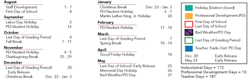 District School Academic Calendar Key for Magnolia Elementary