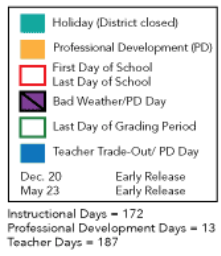 District School Academic Calendar Legend for Magnolia Elementary