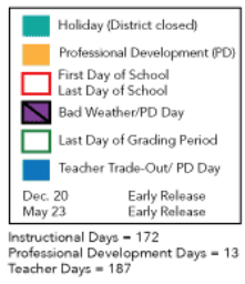 District School Academic Calendar Legend for Magnolia Junior High