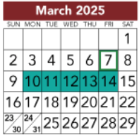 District School Academic Calendar for Tom R Ellisor Elementary for March 2025
