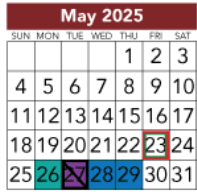 District School Academic Calendar for Tom R Ellisor Elementary for May 2025