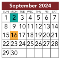 District School Academic Calendar for J L Lyon Elementary for September 2024