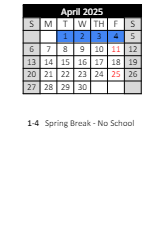 District School Academic Calendar for Laketon Elementary School for April 2025