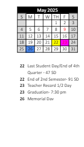 District School Academic Calendar for Laketon Elementary School for May 2025
