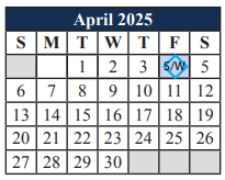 District School Academic Calendar for T A Howard Middle for April 2025