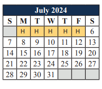 District School Academic Calendar for T A Howard Middle for July 2024