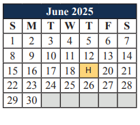 District School Academic Calendar for T A Howard Middle for June 2025