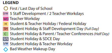 District School Academic Calendar Legend for Cross Timbers Intermediate