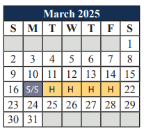District School Academic Calendar for Alice Ponder Elementary for March 2025