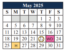 District School Academic Calendar for J L Boren Elementary for May 2025