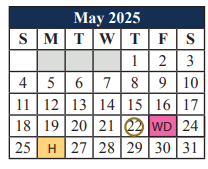 District School Academic Calendar for Tarver-rendon Elementary for May 2025