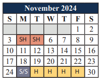 District School Academic Calendar for T A Howard Middle for November 2024