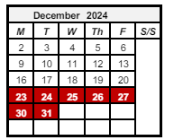 District School Academic Calendar for Southeast Elementary School for December 2024