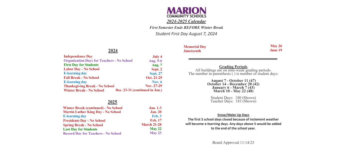 District School Academic Calendar Key for Southeast Elementary School