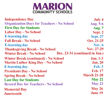 District School Academic Calendar Legend for Southeast Elementary School