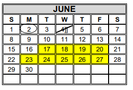 District School Academic Calendar for Castaneda Elementary for June 2025