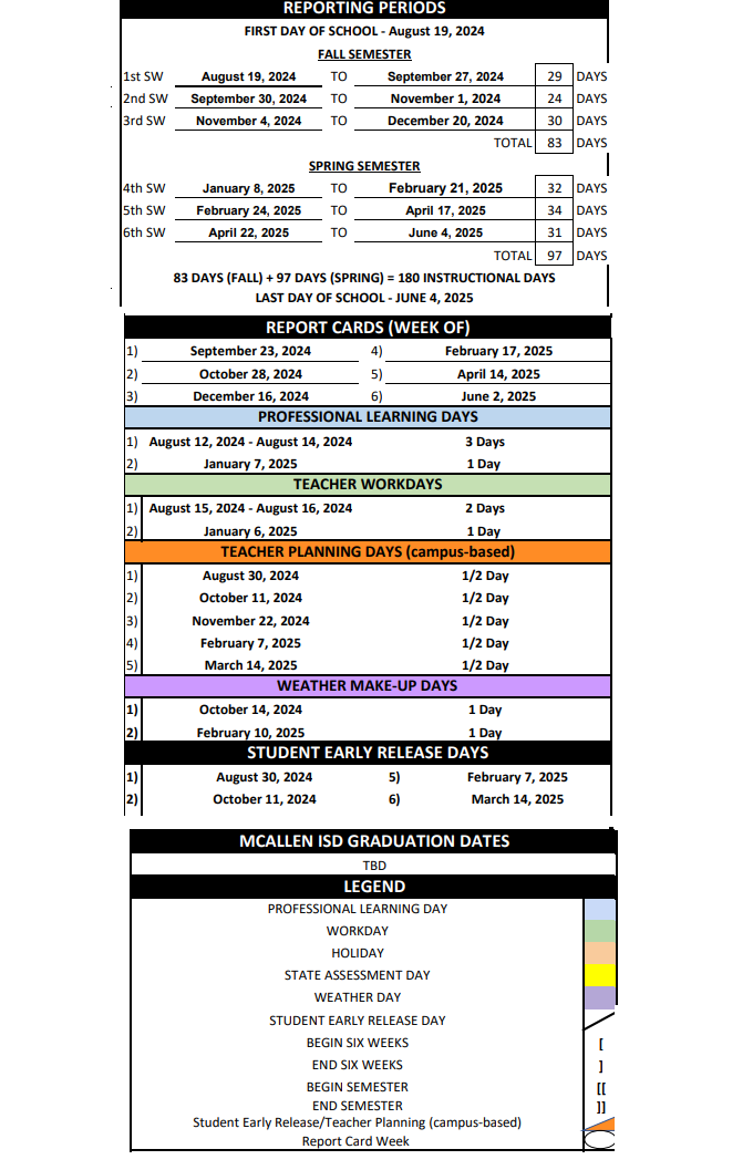 District School Academic Calendar Key for Escandon Elementary