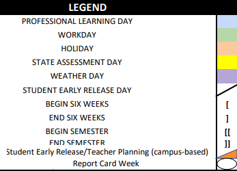 District School Academic Calendar Legend for Bonham Elementary