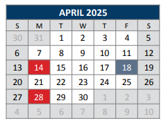 District School Academic Calendar for J J A E P for April 2025