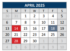 District School Academic Calendar for Jose De Jesus And Maria Luisa Vega for April 2025