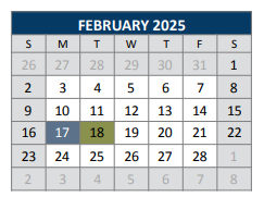 District School Academic Calendar for J J A E P for February 2025