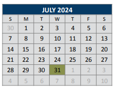 District School Academic Calendar for Finch Elementary for July 2024