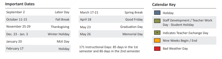 District School Academic Calendar Key for Glen Oaks Elementary