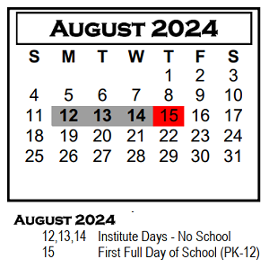 District School Academic Calendar for Chiddix Jr High School for August 2024
